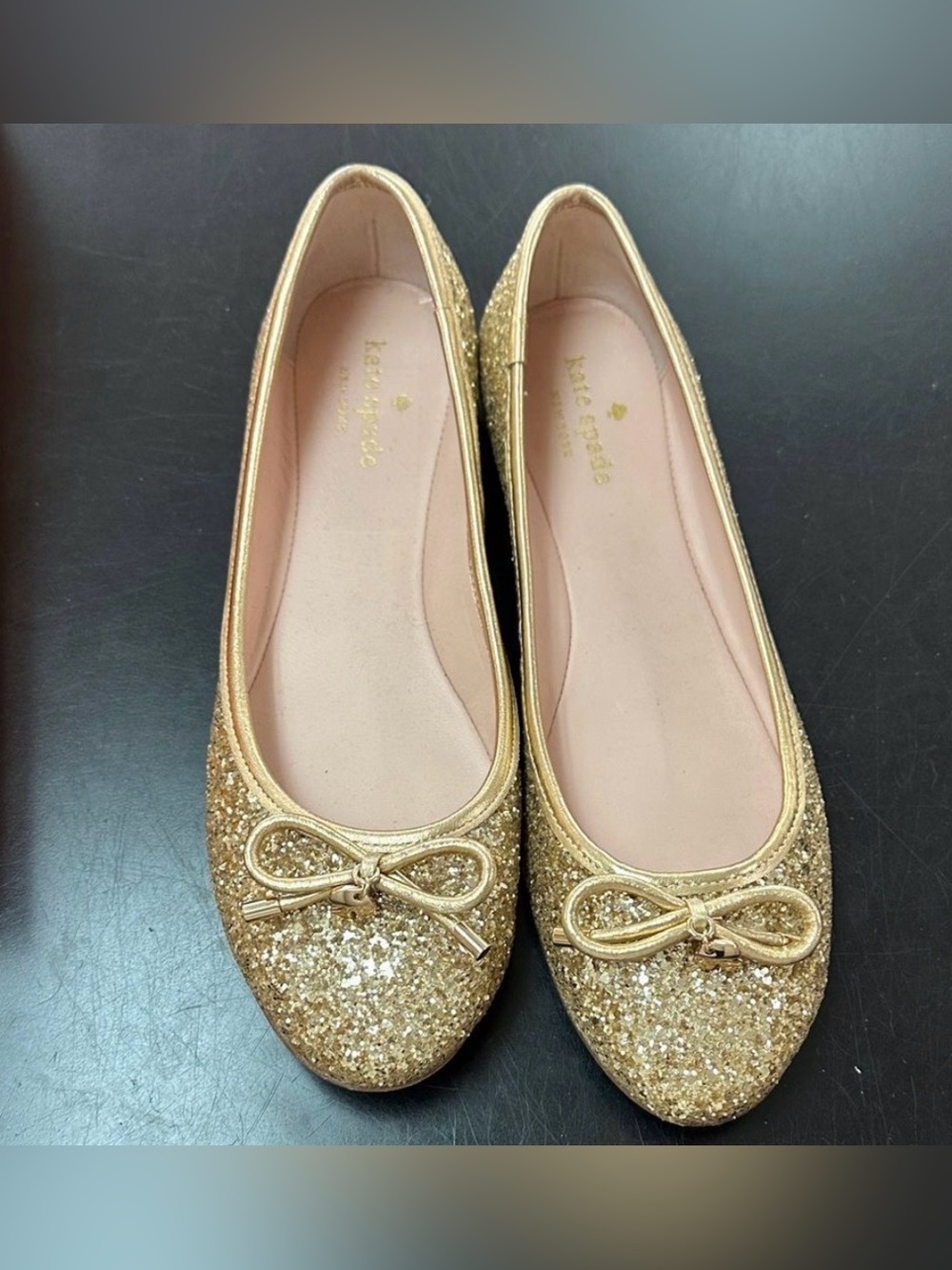 Kate Spade NY Gold Glitter Willa Ballet Flat with Bow Charm - Picture 6 of 8